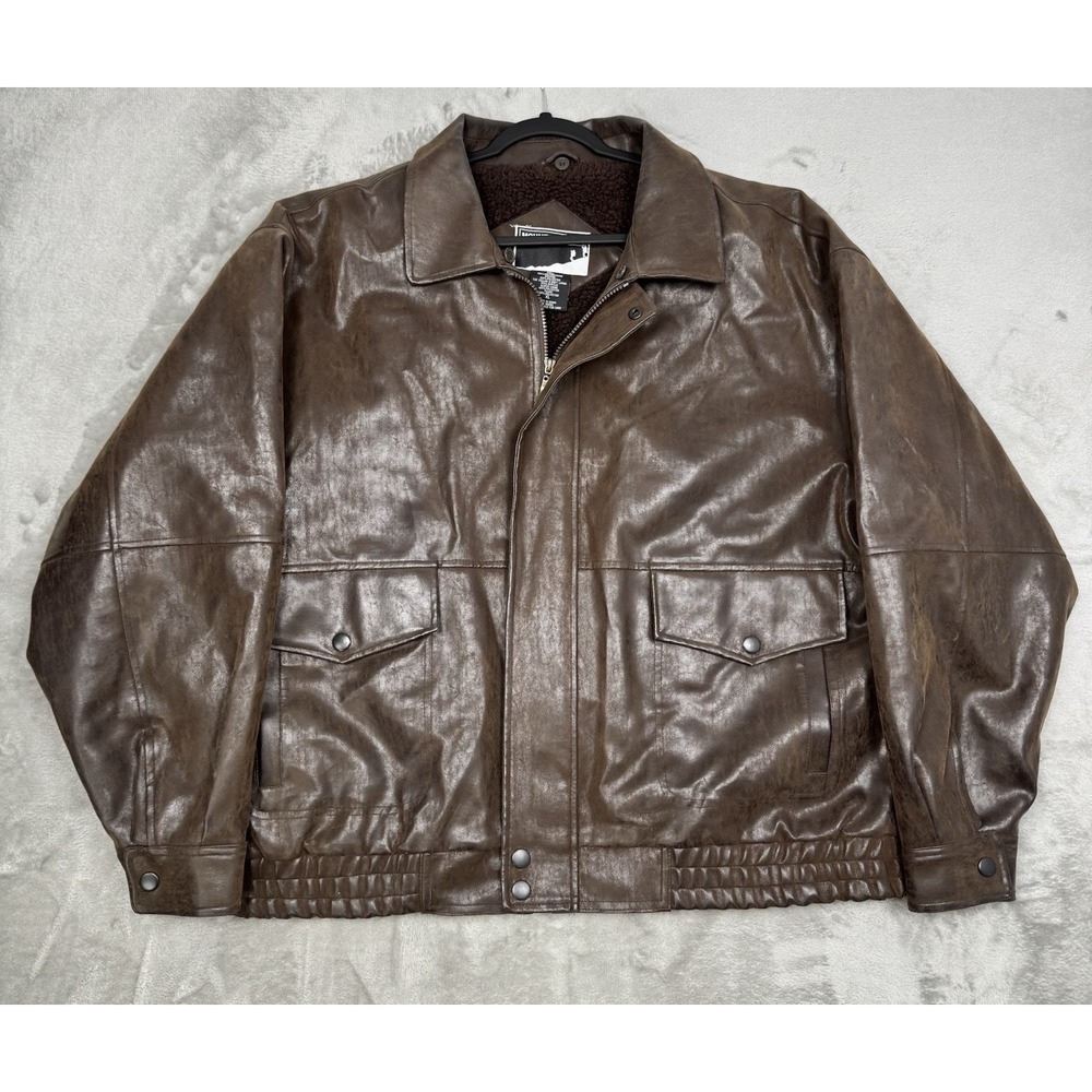 Mountain Club Bomber Jacket Mens XL Brown Faux Leather‎ Sherpa Vintage Ranch 90s